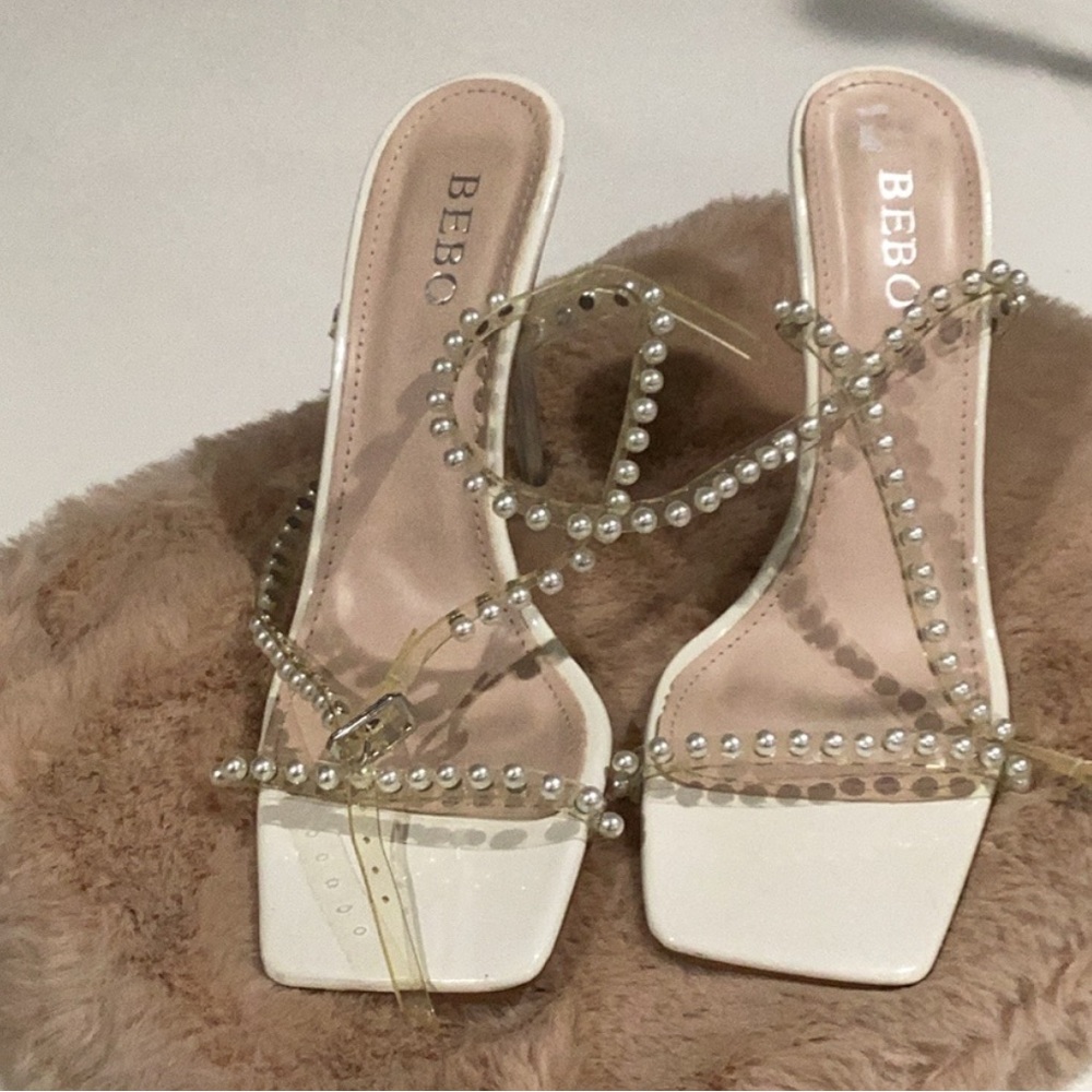 Bebo Pearl-Embellished White Women's Heels